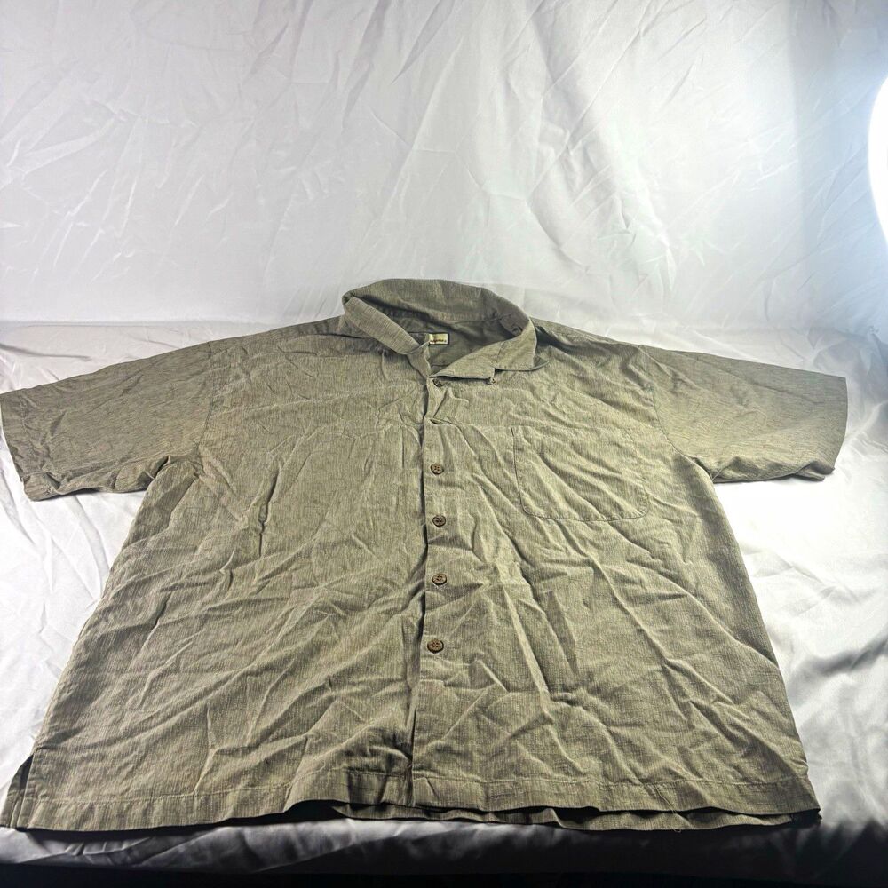 Tommy Bahama Mens 2XL Gray Silk Woven Short Sleeve Button Up Harley Davidson